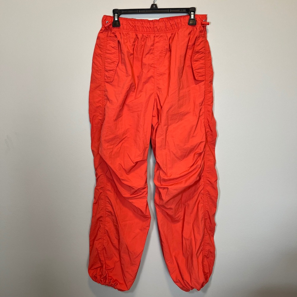 Love Tree Orange Nylon Parachute Pants Baggy Ruched Joggers Large